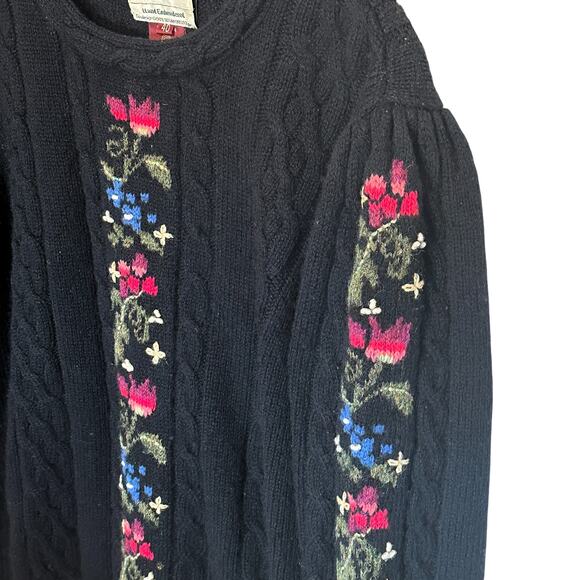 Susan Bristol Vintage Hand Embroidered Wool Sweater Womens Sz 40 (Medium) Black - Picture 2 of 7
